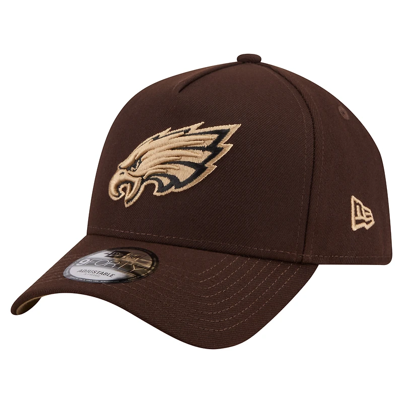 Men's New Era  Dark Brown Philadelphia Eagles Burnt Wood A-Frame 9FORTY Adjustable Hat