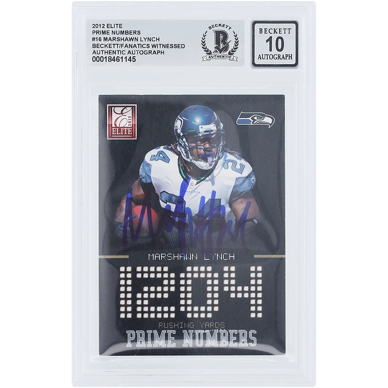 Marshawn Lynch Seattle Seahawks Autographed 2012 Panini Elite Prime Numbers #16 #/999 Beckett Fanatics Witnessed Authenticated 10 Card