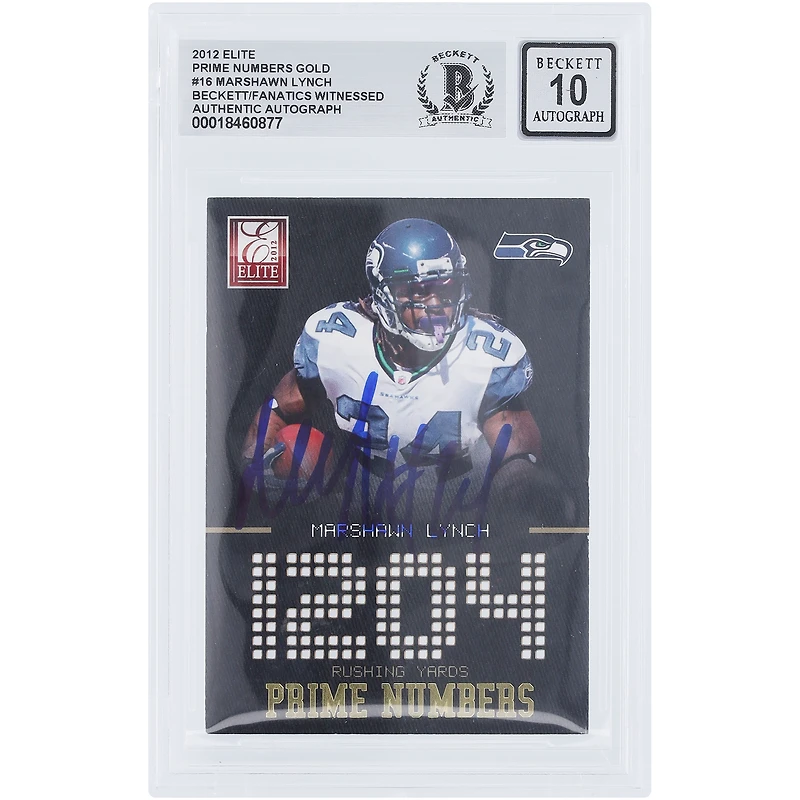 Marshawn Lynch Seattle Seahawks Autographed 2012 Panini Elite Prime Numbers Gold #16 #/149 Beckett Fanatics Witnessed Authenticated 10 Card