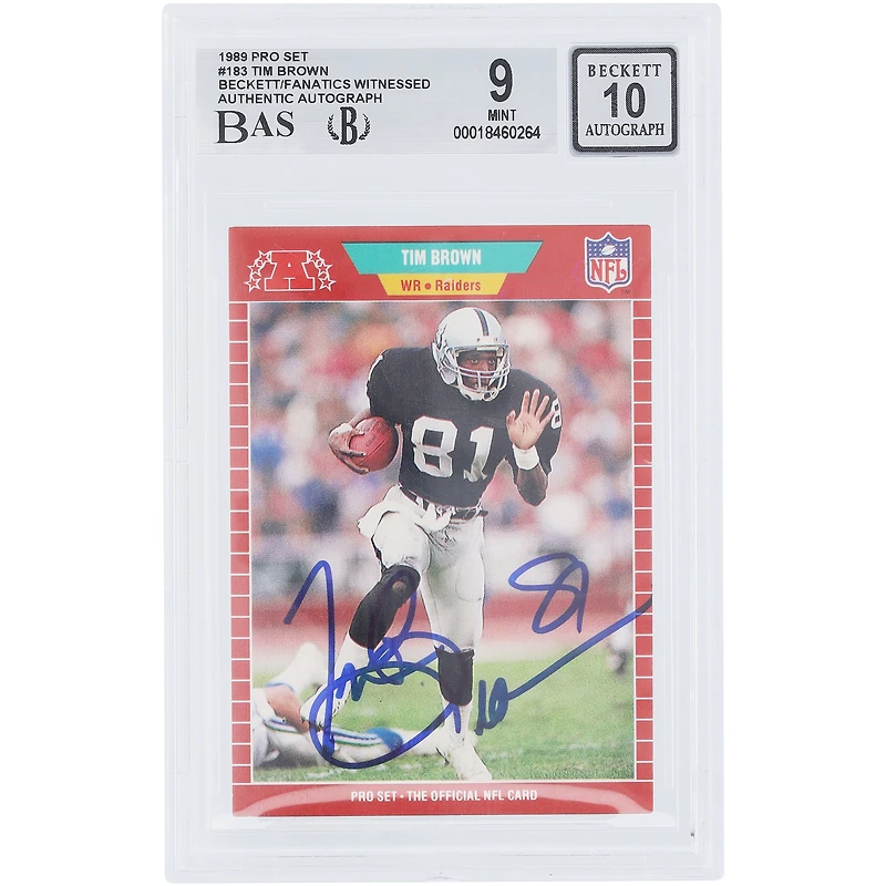 Tim Brown Oakland Raiders Autographed 1989 Pro Set #183 Beckett Fanatics Witnessed Authenticated 9/10 Rookie Card