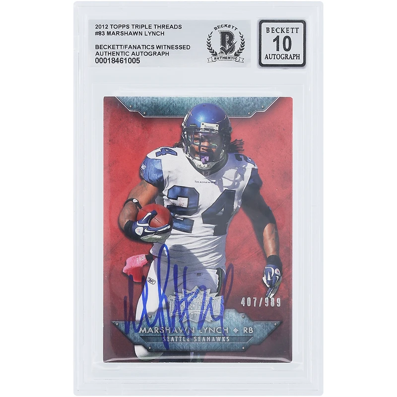Marshawn Lynch Seattle Seahawks Autographed 2012 Topps Triple Threads #83 #/989 Beckett Fanatics Witnessed Authenticated 10 Card
