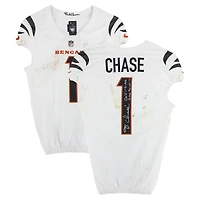 Ja'Marr Chase Cincinnati Bengals Autographed Game-Used #1 White Jersey vs. Pittsburgh Steelees on January 4, 2025 with Multiple Inscriptions - 10 Rec, 96 Yds, TD