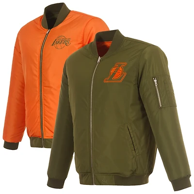 Men's JH Design  Green/Orange Los Angeles Lakers Nylon Full-Zip Bomber Jacket