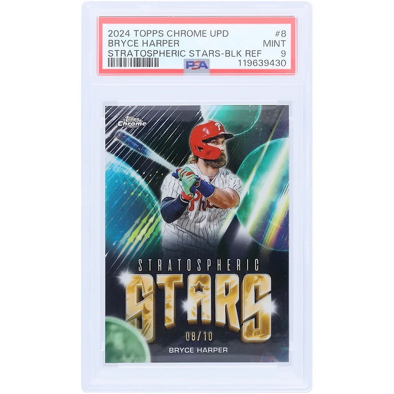 Bryce Harper Philadelphia Phillies 2024 Topps Chrome Update Stars Black Refractor #8 #8/10 PSA Authenticated 9 Card