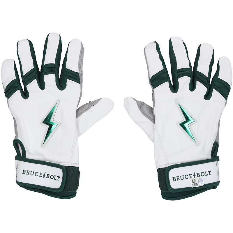 Jarren Duran Boston Red Sox Game-Used White/Green Bruce Bolt Batting Gloves vs. Baltimore Orioles on May 24, 2025 - Game One of Doubleheader