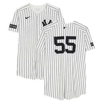 Carlos Rodón New York Yankees Game-Used #55 White Pinstripe Nike Jersey vs. Detroit Tigers on September 10, 2025