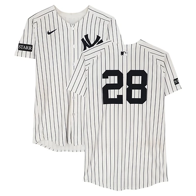 Austin Wells New York Yankees Player-Worn #28 White Pinstripe Nike Jersey vs. Detroit Tigers on September 11, 2025