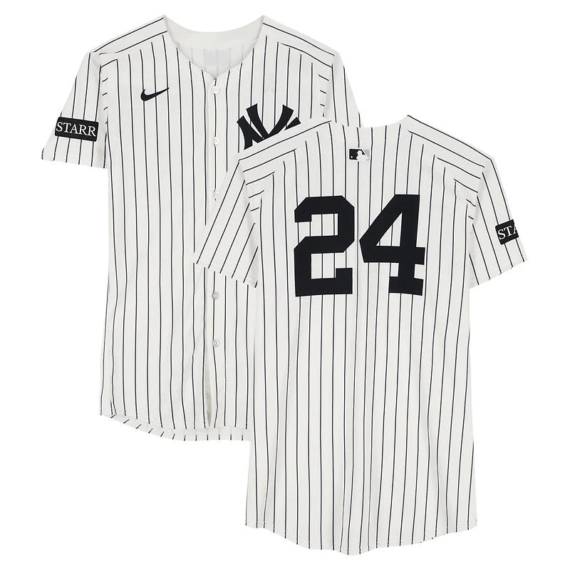 Jasson Domínguez New York Yankees Player-Worn #24 White Pinstripe Nike Jersey vs. Detroit Tigers on September 11, 2025
