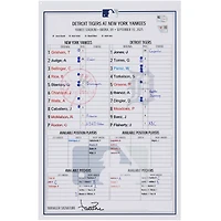 New York Yankees Game-Used Lineup Card vs. Detroit Tigers on September 10, 2025