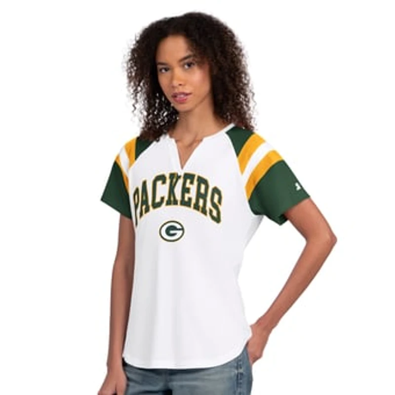 Women's Starter White Green Bay Packers Game On Notch Neck T-Shirt