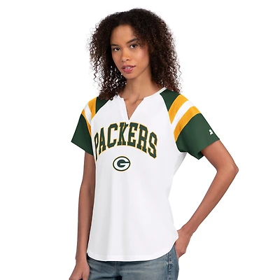 Women's Starter  White Green Bay Packers Game On Notch Neck T-Shirt