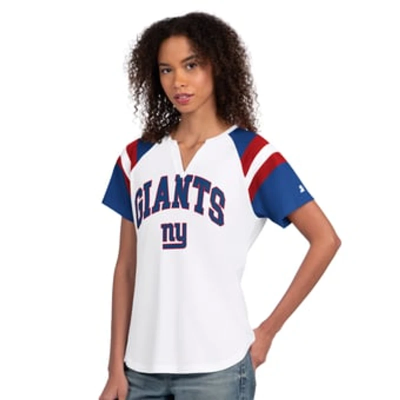 Women's Starter White New York Giants Game On Notch Neck T-Shirt