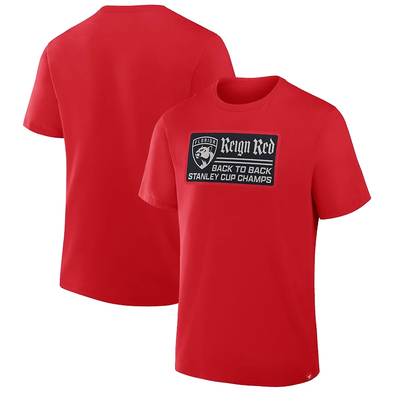 Men's Red Florida Panthers Back-To-Back Stanley Cup Champions Reign Red T-Shirt