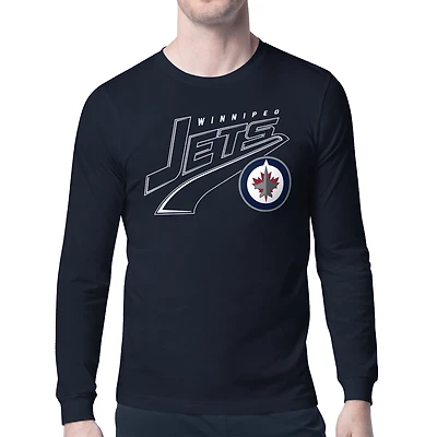 Men's Starter Navy Winnipeg Jets Modern Tailsweep Long Sleeve T-Shirt