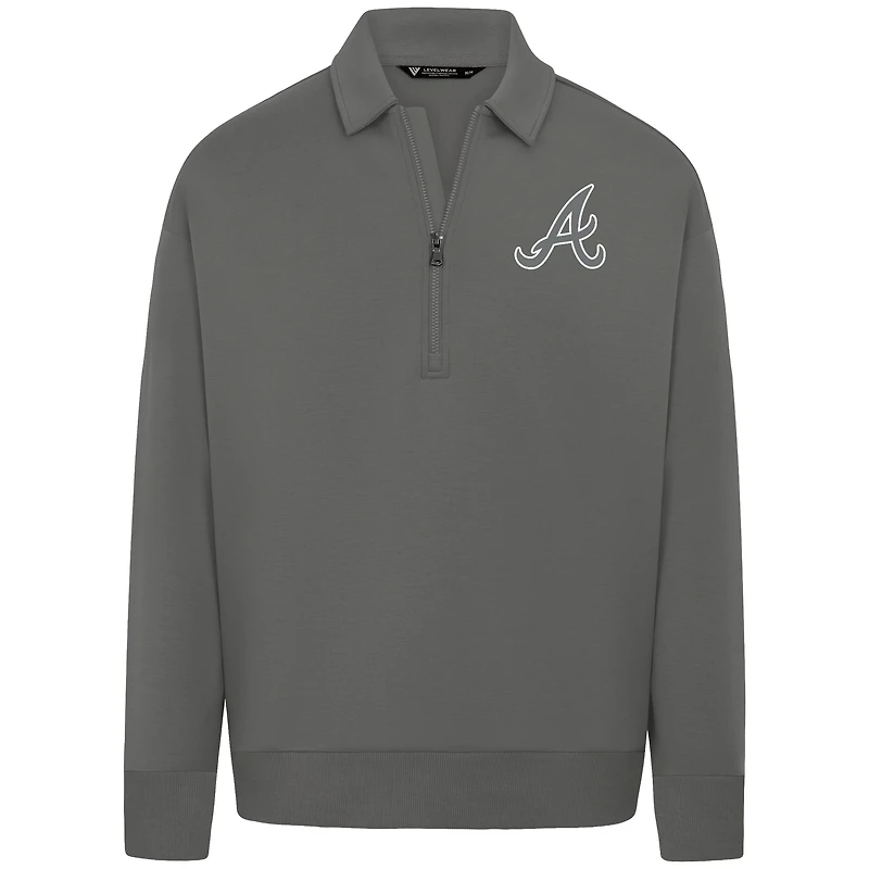 Men's Levelwear Gray Atlanta Braves Luxe Signature Quarter-Zip Chenille Logo Tri-Blend Sweatshirt