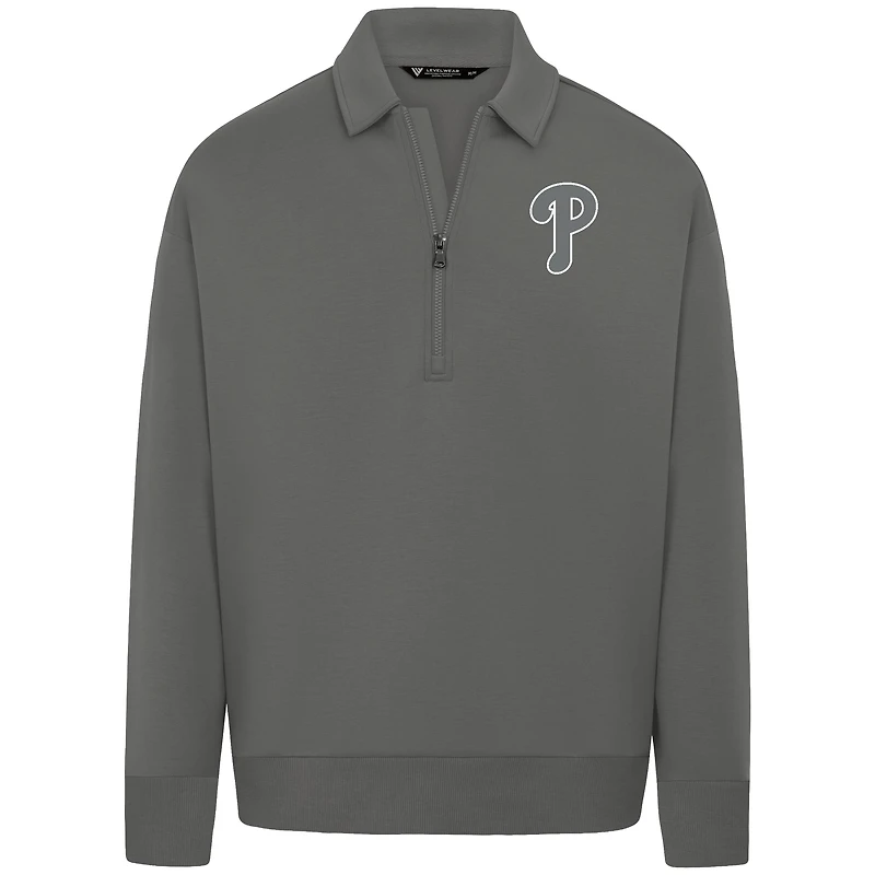 Men's Levelwear Gray Philadelphia Phillies Luxe Signature Quarter-Zip Chenille Logo Tri-Blend Sweatshirt