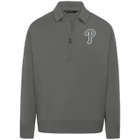 Men's Levelwear Gray Philadelphia Phillies Luxe Signature Quarter-Zip Chenille Logo Tri-Blend Sweatshirt