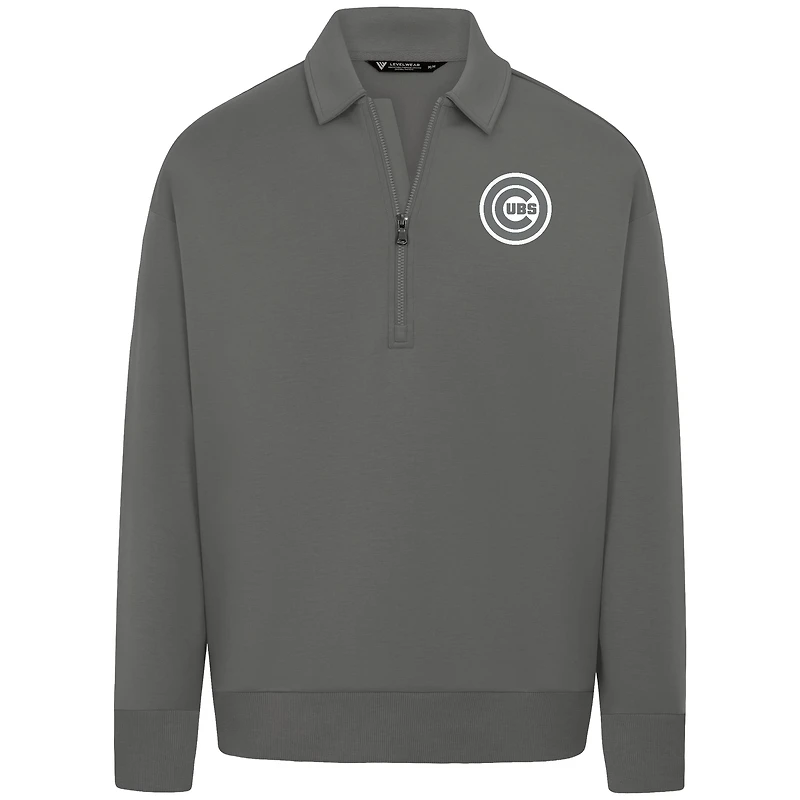Men's Levelwear Gray Chicago Cubs Luxe Signature Quarter-Zip Chenille Logo Tri-Blend Sweatshirt