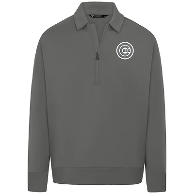 Men's Levelwear Gray Chicago Cubs Luxe Signature Quarter-Zip Chenille Logo Tri-Blend Sweatshirt