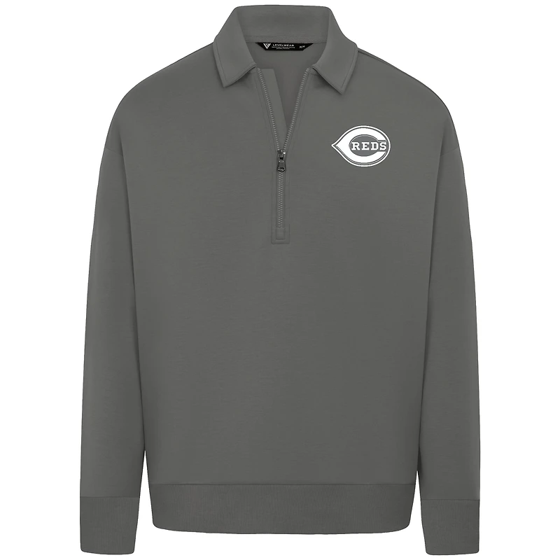 Men's Levelwear Gray Cincinnati Reds Luxe Signature Quarter-Zip Chenille Logo Tri-Blend Sweatshirt
