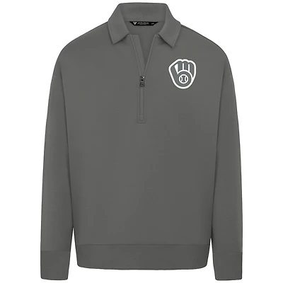 Men's Levelwear Gray Milwaukee Brewers Luxe Signature Quarter-Zip Chenille Logo Tri-Blend Sweatshirt
