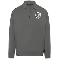 Men's Levelwear Gray Milwaukee Brewers Luxe Signature Quarter-Zip Chenille Logo Tri-Blend Sweatshirt