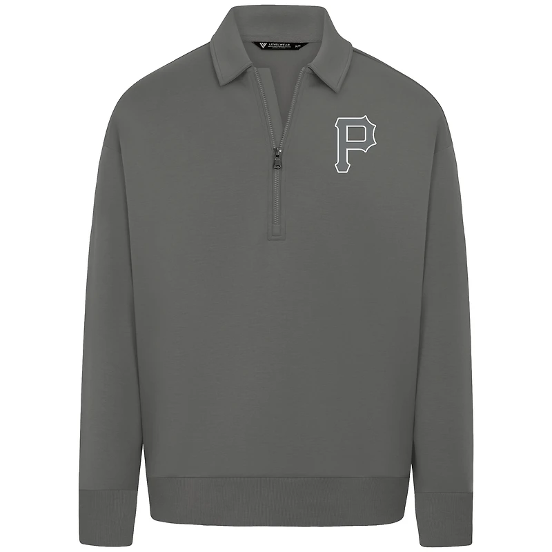 Men's Levelwear Gray Pittsburgh Pirates Luxe Signature Quarter-Zip Chenille Logo Tri-Blend Sweatshirt
