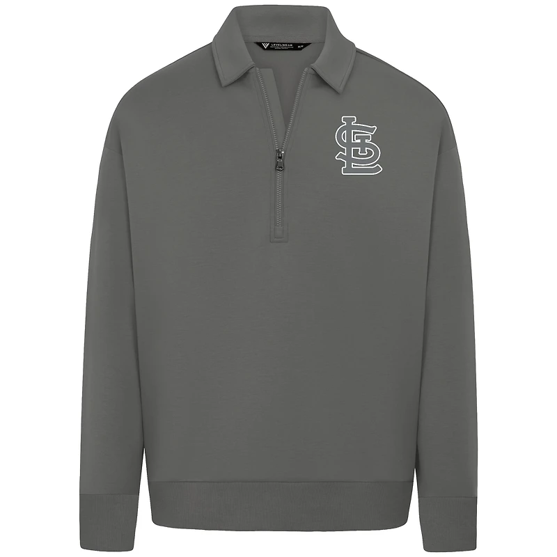 Men's Levelwear Gray St. Louis Cardinals Luxe Signature Quarter-Zip Chenille Logo Tri-Blend Sweatshirt