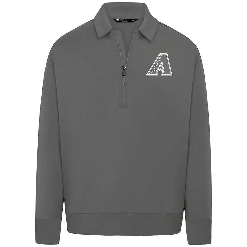 Men's Levelwear Gray Arizona Diamondbacks Luxe Signature Quarter-Zip Chenille Logo Tri-Blend Sweatshirt