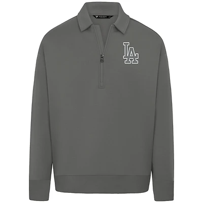 Men's Levelwear Gray Los Angeles Dodgers Luxe Signature Quarter-Zip Chenille Logo Tri-Blend Sweatshirt