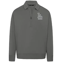 Men's Levelwear Gray Los Angeles Dodgers Luxe Signature Quarter-Zip Chenille Logo Tri-Blend Sweatshirt