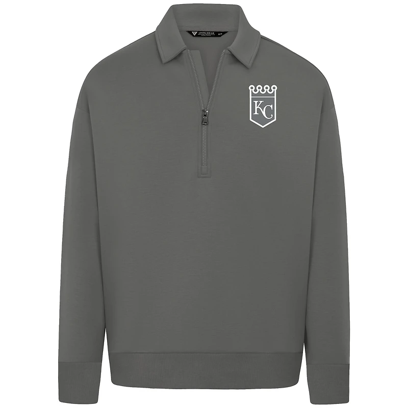 Men's Levelwear Gray Kansas City Royals Luxe Signature Quarter-Zip Chenille Logo Tri-Blend Sweatshirt