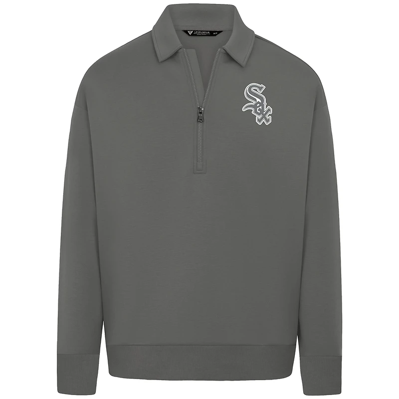Men's Levelwear Gray Chicago White Sox Luxe Signature Quarter-Zip Chenille Logo Tri-Blend Sweatshirt