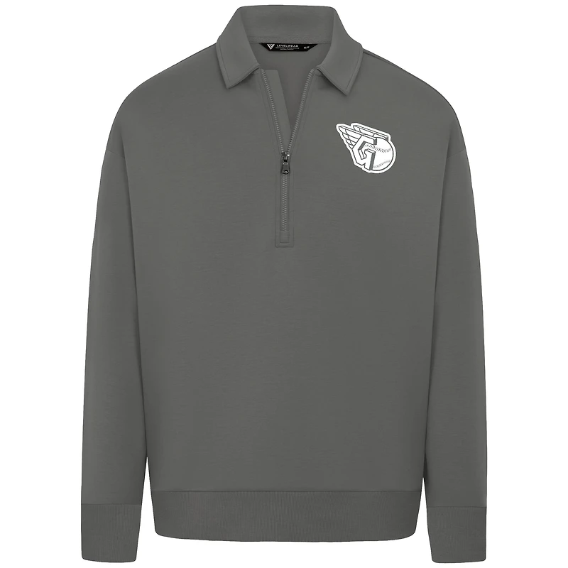 Men's Levelwear Gray Cleveland Guardians Luxe Signature Quarter-Zip Chenille Logo Tri-Blend Sweatshirt