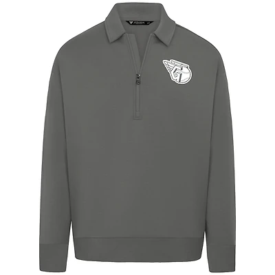 Men's Levelwear Gray Cleveland Guardians Luxe Signature Quarter-Zip Chenille Logo Tri-Blend Sweatshirt
