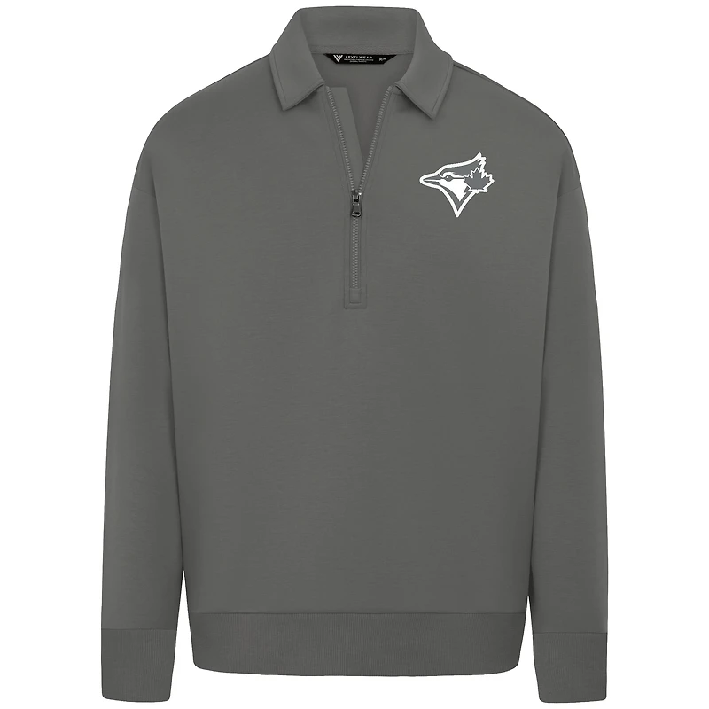 Men's Levelwear Gray Toronto Blue Jays Luxe Signature Quarter-Zip Chenille Logo Tri-Blend Sweatshirt