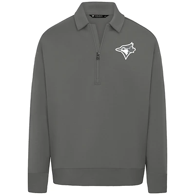 Men's Levelwear Gray Toronto Blue Jays Luxe Signature Quarter-Zip Chenille Logo Tri-Blend Sweatshirt
