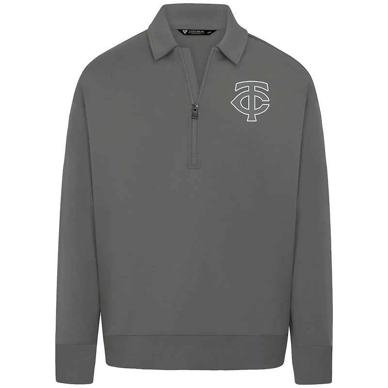Men's Levelwear Gray Minnesota Twins Luxe Signature Quarter-Zip Chenille Logo Tri-Blend Sweatshirt