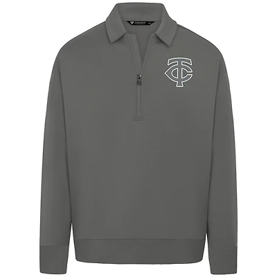 Men's Levelwear Gray Minnesota Twins Luxe Signature Quarter-Zip Chenille Logo Tri-Blend Sweatshirt