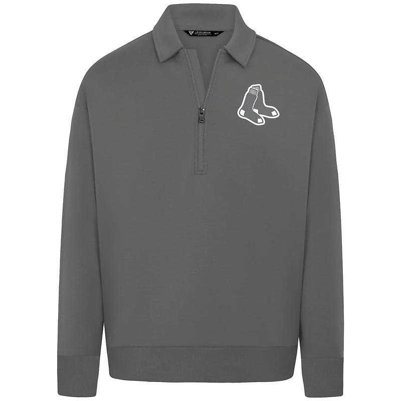 Men's Levelwear Gray Boston Red Sox Luxe Signature Quarter-Zip Chenille Logo Tri-Blend Sweatshirt