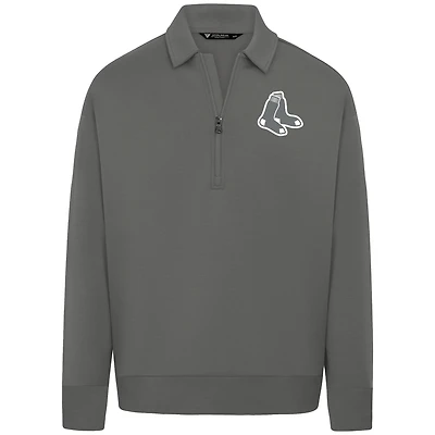 Men's Levelwear Gray Boston Red Sox Luxe Signature Quarter-Zip Chenille Logo Tri-Blend Sweatshirt