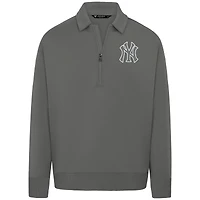 Men's Levelwear Gray New York Yankees Luxe Signature Quarter-Zip Chenille Logo Tri-Blend Sweatshirt