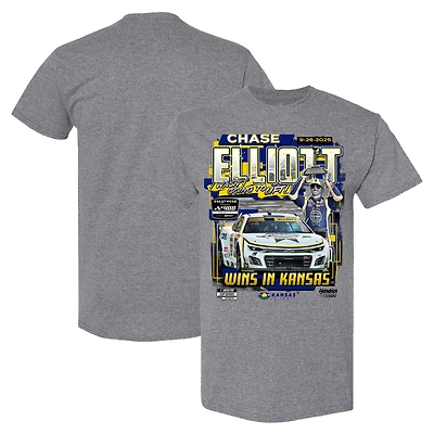 Men's Checkered Flag Sports Heather Charcoal Chase Elliott 2025 Hollywood Casino 400 Race Winner T-Shirt