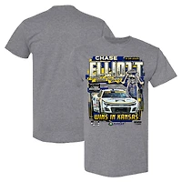 Men's Checkered Flag Sports Heather Charcoal Chase Elliott 2025 Hollywood Casino 400 Race Winner T-Shirt