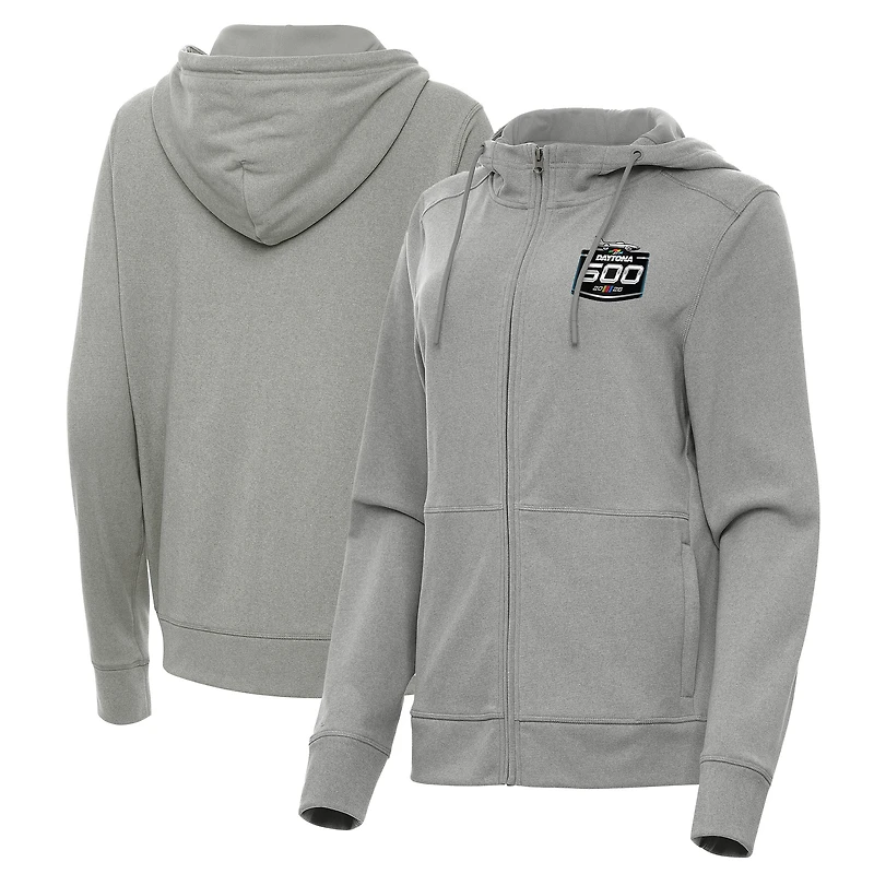 Women's Antigua Heather Gray 2026 Daytona 500 Seeker Full-Zip Hoodie Jacket