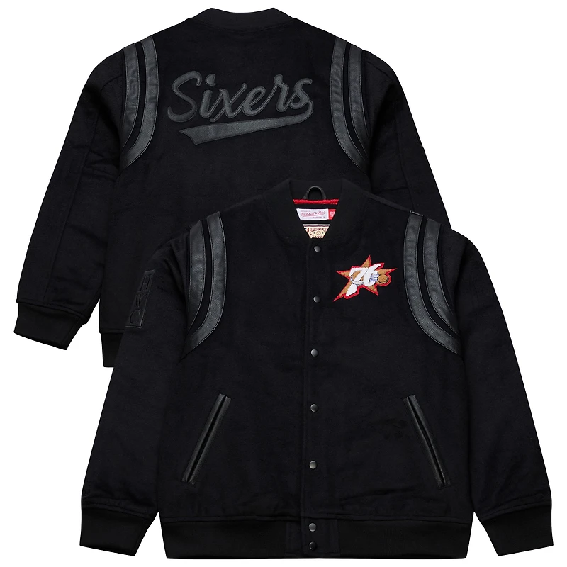Men's Mitchell & Ness Black Philadelphia 76ers Hardwood Classics Nights Walk the Tunnel Full-Snap Varsity Jacket