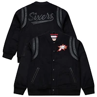 Men's Mitchell & Ness  Black Philadelphia 76ers Hardwood Classics Nights Walk the Tunnel Full-Snap Varsity Jacket