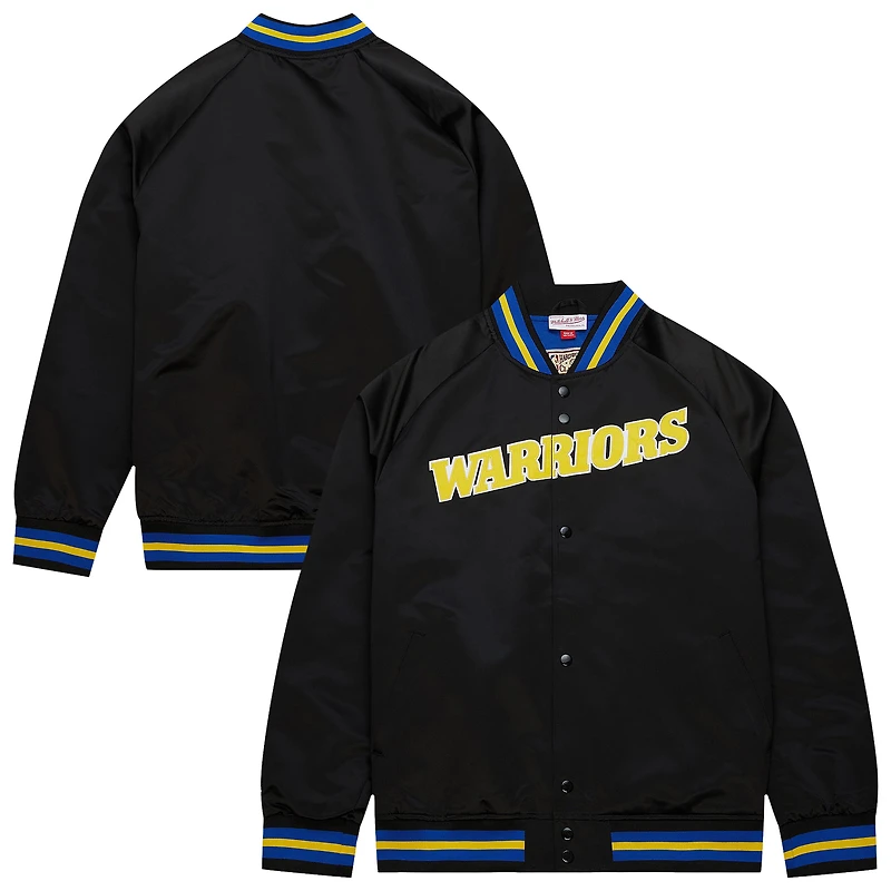 Men's Mitchell & Ness Black Golden State Warriors Lightweight Raglan Full-Snap Jacket