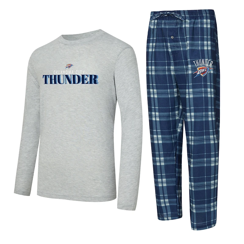 Men's Concepts Sport Navy/Heather Gray Oklahoma City Thunder Regulate Long Sleeve T-Shirt & Plaid Pant Set