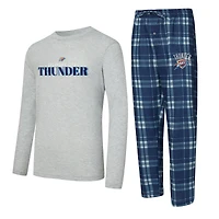 Men's Concepts Sport Navy/Heather Gray Oklahoma City Thunder Regulate Long Sleeve T-Shirt & Plaid Pant Set